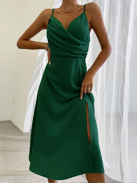 V-Ausschnitt Midikleid mit Druck und Schlitz