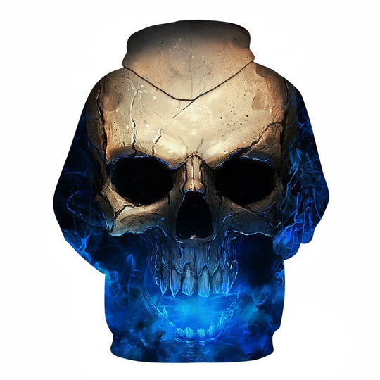 Unisex Kapuzenpullover mit 3D-Schädel-Print & blauem Flammen-Motiv Shop Nory