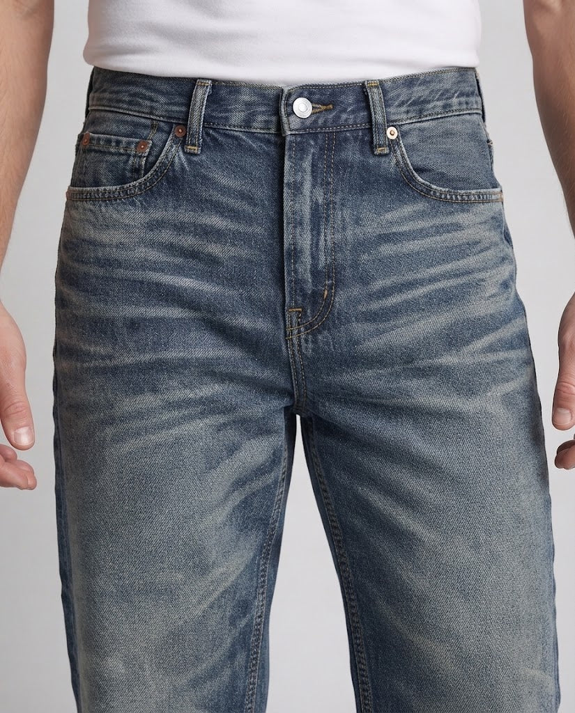 Herren Weite Retro‑Flared‑Denim‑Jeans mit markanter Whisker‑Optik Shop Nory