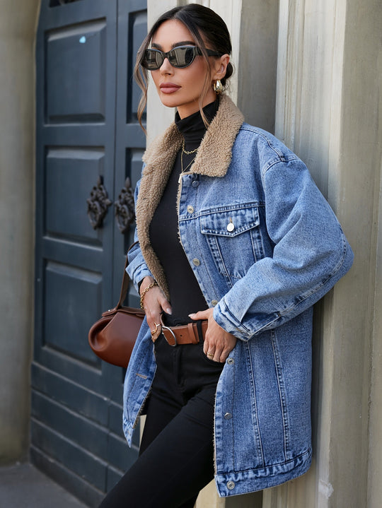 Denimjacke mit Sherpa-fleecefutter Baumwolle/polyester Warm und Stilvoll