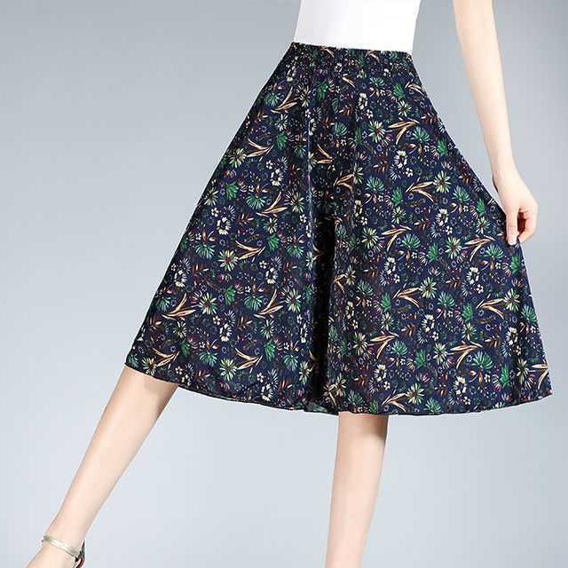 Damen Chiffon Culottes mit Breiten Beinen und Hoher Elastischer Taille
