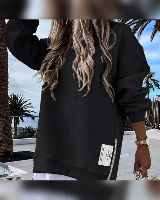 Sweatshirtkleid mit Langen Ärmeln Reißverschluss und Schlitz