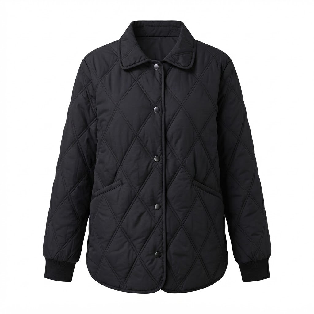 Damen Steppjacke mit lockerem Schnitt und Diamantmuster sowie Druckknopfverschluss Shop Nory