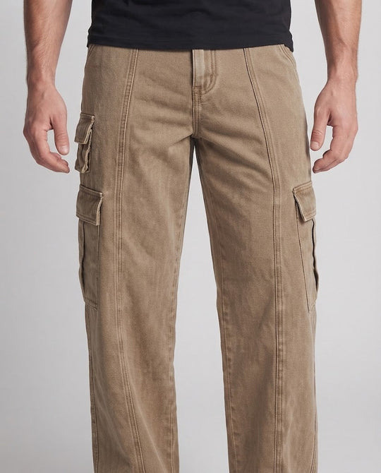 Herren Weite Utility-Cargo-Palazzo-Hose mit Mehrfach-Taschen und sichtbaren Steppnähten Shop Nory