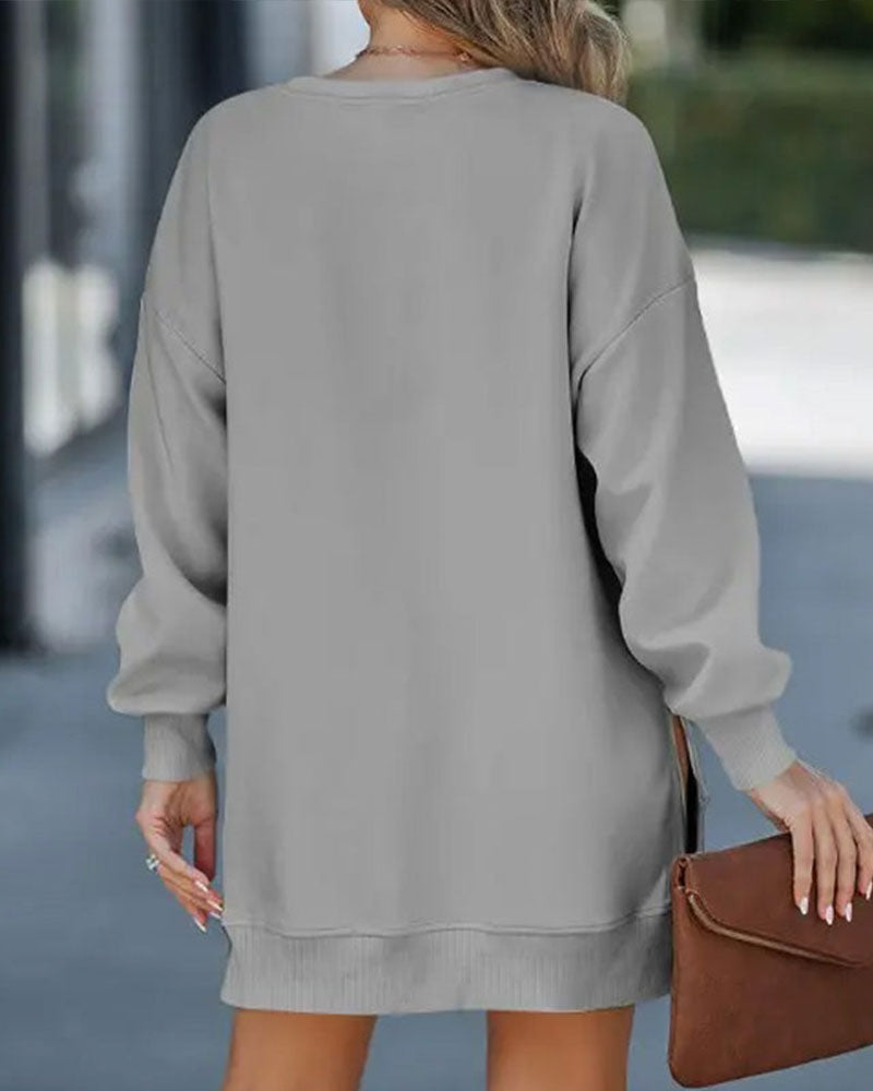 Sweatshirtkleid mit Langen Ärmeln Reißverschluss und Schlitz