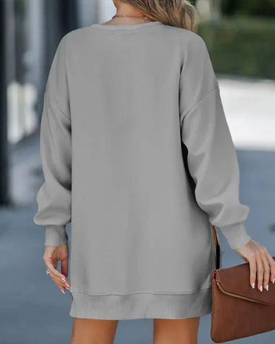 Sweatshirtkleid mit Langen Ärmeln Reißverschluss und Schlitz