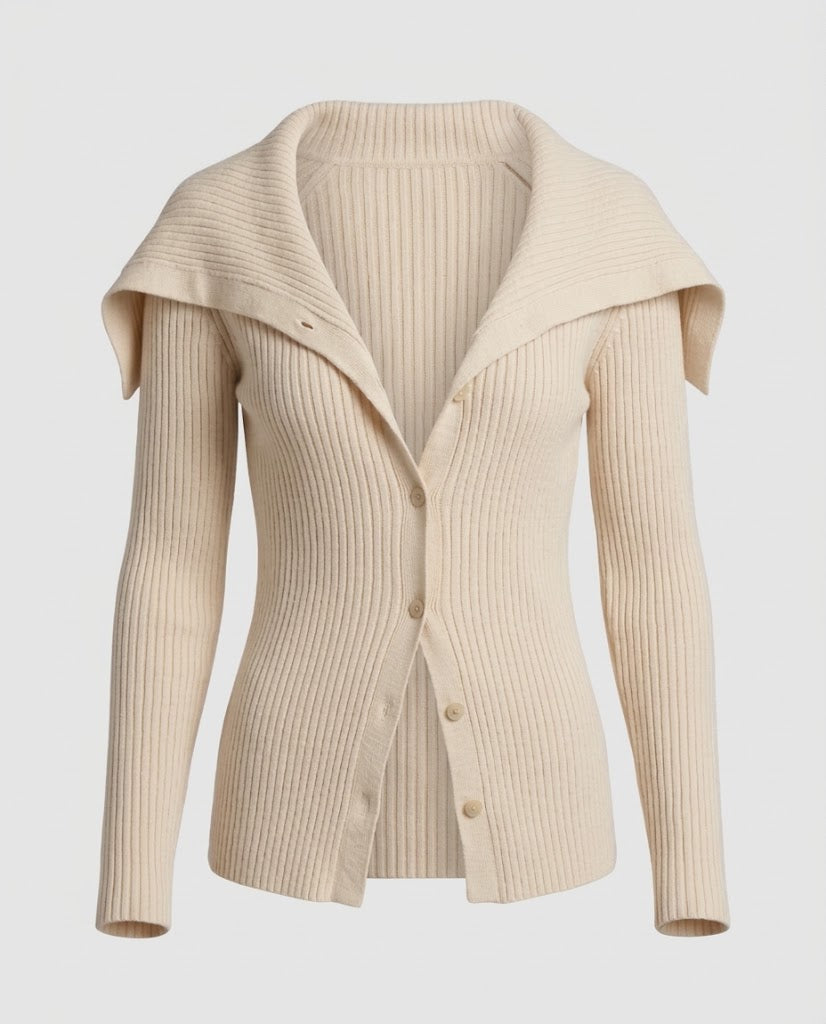 Damen Gerippter Strickcardigan mit umlegbarem Schulterkragen und Knopfleiste Shop Nory