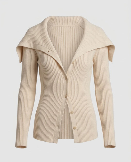 Damen Gerippter Strickcardigan mit umlegbarem Schulterkragen und Knopfleiste Shop Nory