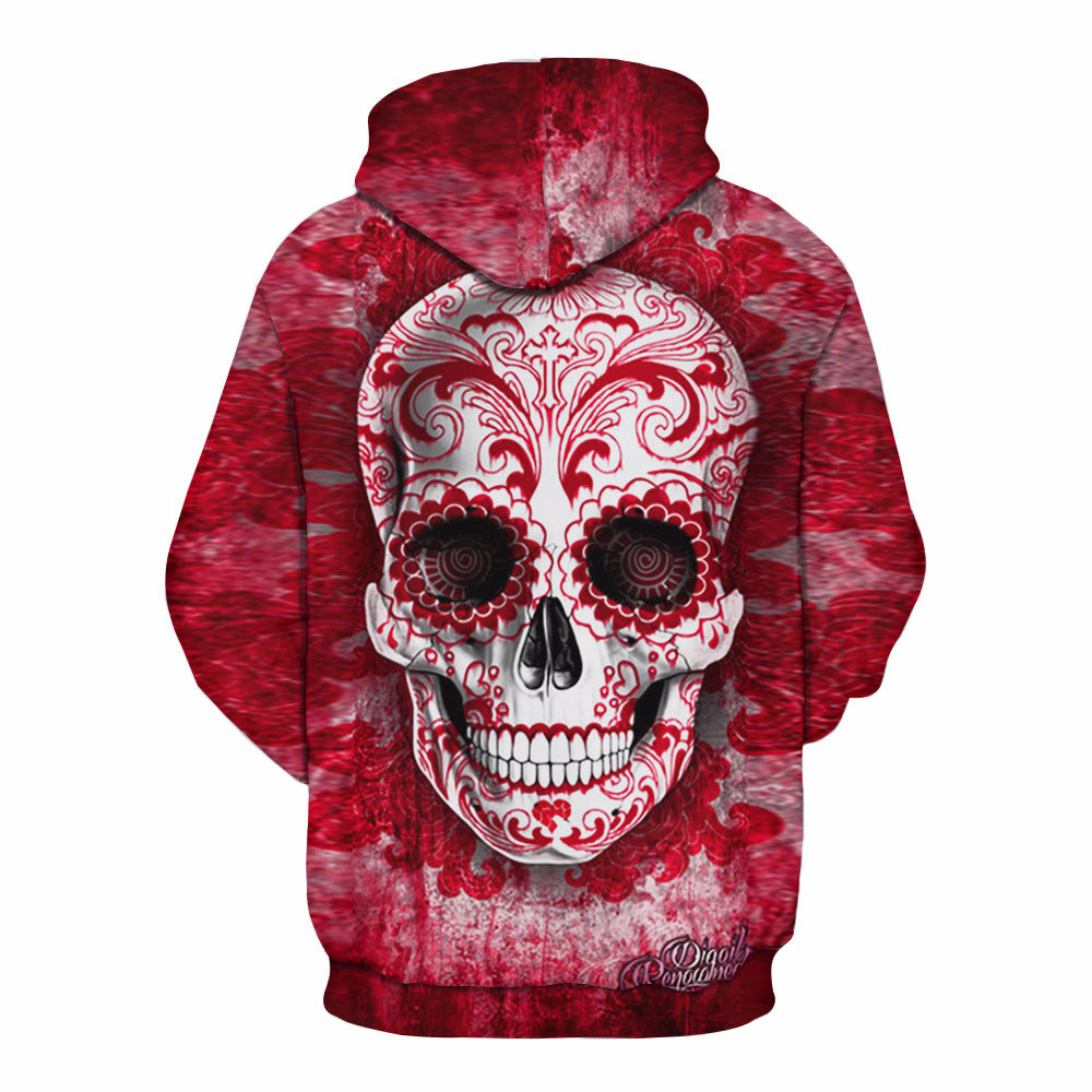 Unisex Kapuzenpullover mit großflächigem Sugar‑Skull Print & Kängurutasche Shop Nory