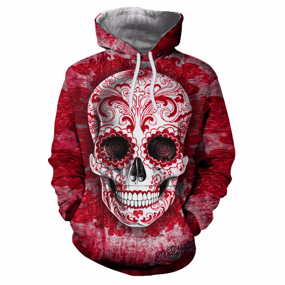 Unisex Kapuzenpullover mit großflächigem Sugar‑Skull Print & Kängurutasche Shop Nory