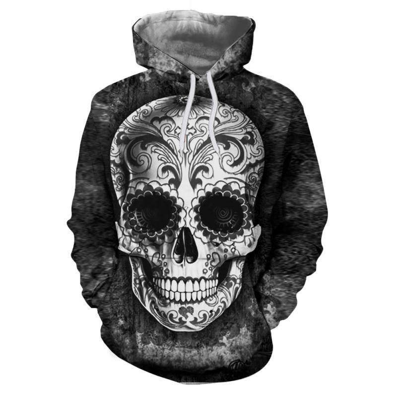 Unisex Kapuzenpullover mit großflächigem Sugar‑Skull Print & Kängurutasche Shop Nory