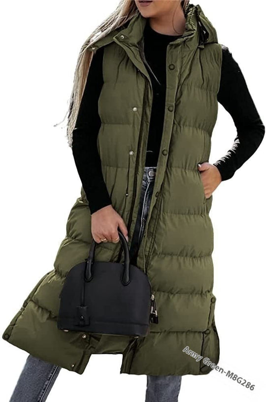 Ärmellose, Lässige Steppjacke mit Kapuze und Reißverschluss