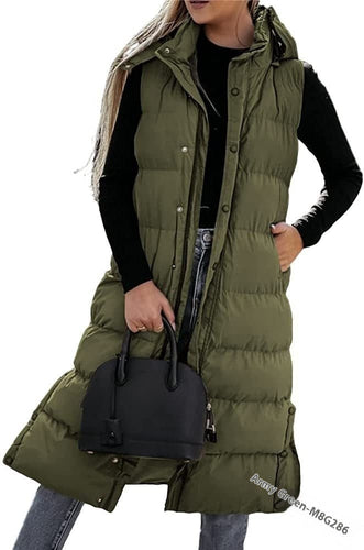 Ärmellose, Lässige Steppjacke mit Kapuze und Reißverschluss