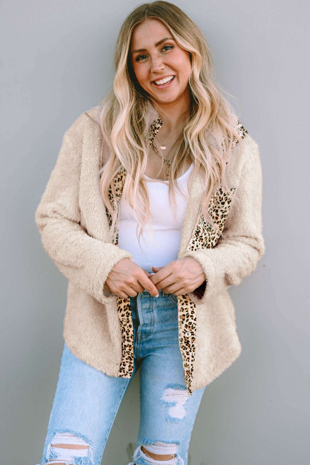 Weiche Teddyjacke mit Leoparden-details Komfort und Einzigartiges Design Ideal für Den AlltagsgR&Brauch