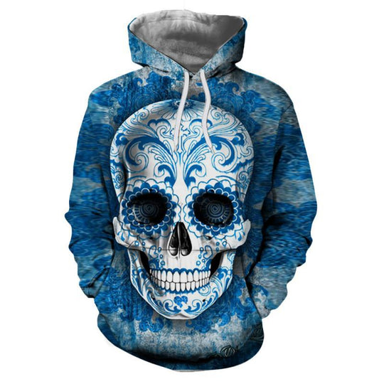 Unisex Kapuzenpullover mit großflächigem Sugar‑Skull Print & Kängurutasche Shop Nory