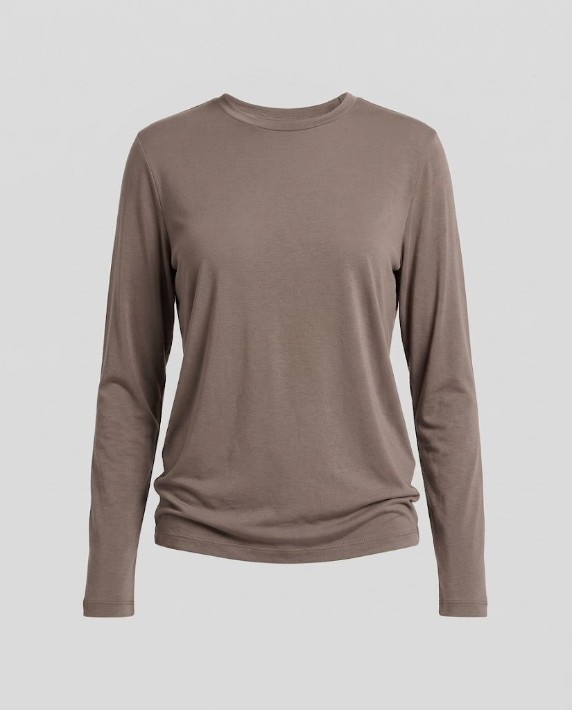 Damen Figurbetontes Langarmshirt aus Baumwollmischung mit Rundhalsausschnitt Shop Nory