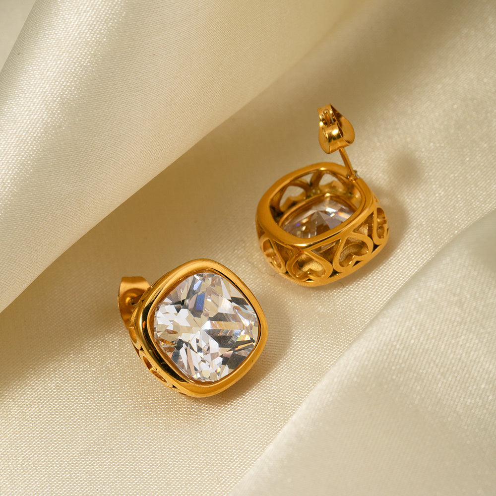 Ohrringe "Diana" mit Zirkoniastein in Edelstahl - 18k vergoldet | Shop Nory