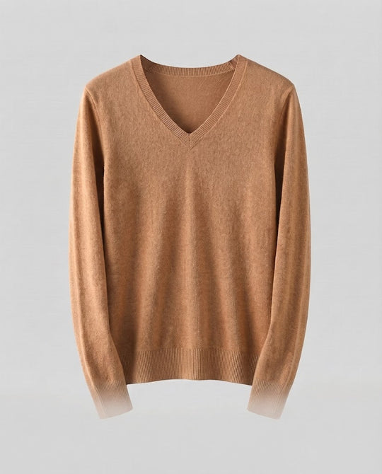Damen Feinstrick V‑Ausschnittpullover in Kaschmir‑Optik mit schmaler Silhouette Shop Nory
