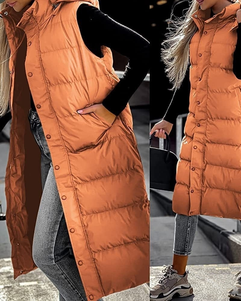 Ärmellose, Lässige Steppjacke mit Kapuze und Reißverschluss