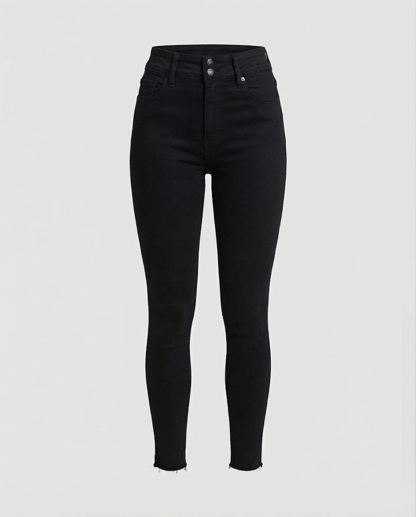 Damen Highwaist Skinny-Jeans mit doppelter Knopfleiste und rohem Saum Shop Nory