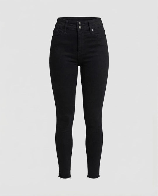 Damen Highwaist Skinny-Jeans mit doppelter Knopfleiste und rohem Saum Shop Nory