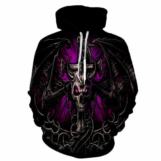 Herren Gothic Kapuzenpullover mit großflächigem Totenkopf-Print, 3D-Effekt & Kordelzug Shop Nory