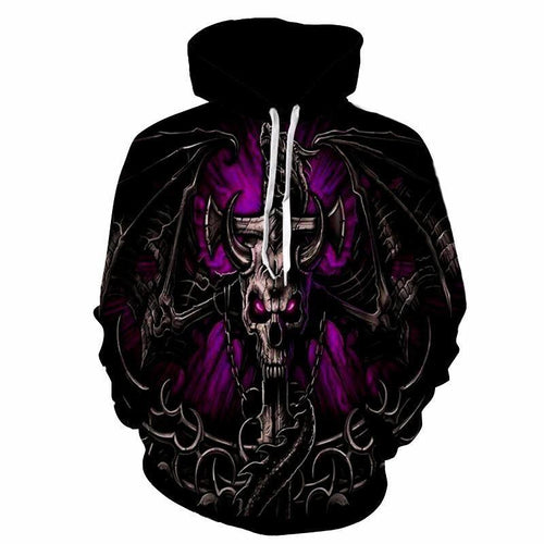 Herren Gothic Kapuzenpullover mit großflächigem Totenkopf-Print, 3D-Effekt & Kordelzug Shop Nory