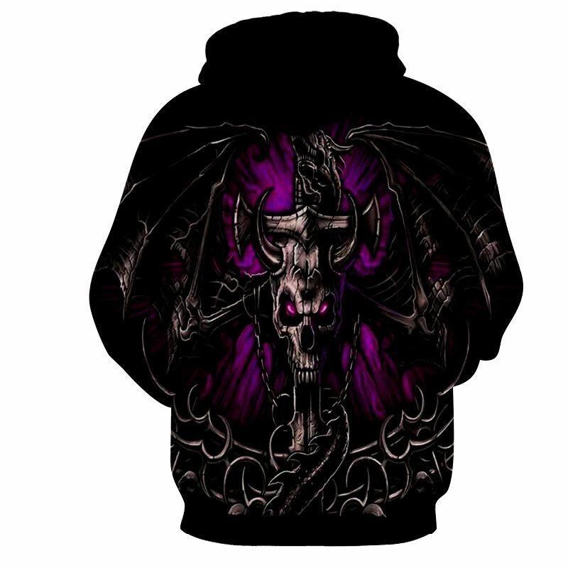 Herren Gothic Kapuzenpullover mit großflächigem Totenkopf-Print, 3D-Effekt & Kordelzug Shop Nory
