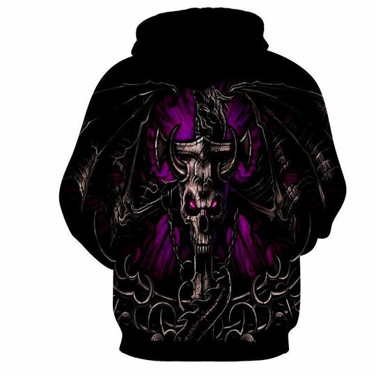 Herren Gothic Kapuzenpullover mit großflächigem Totenkopf-Print, 3D-Effekt & Kordelzug Shop Nory