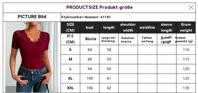 Ausschnitt Manschetten Spleißen Spitze Spitze Kurze Ärmel