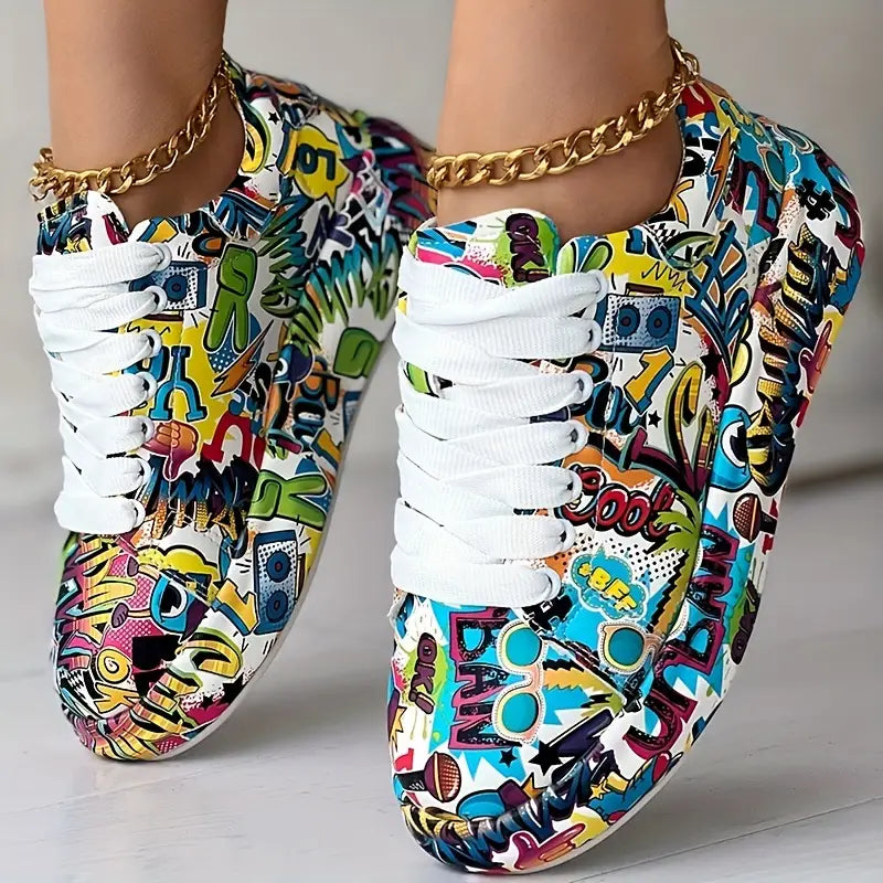 Damen Graffiti Druck Lage Turnschuhe