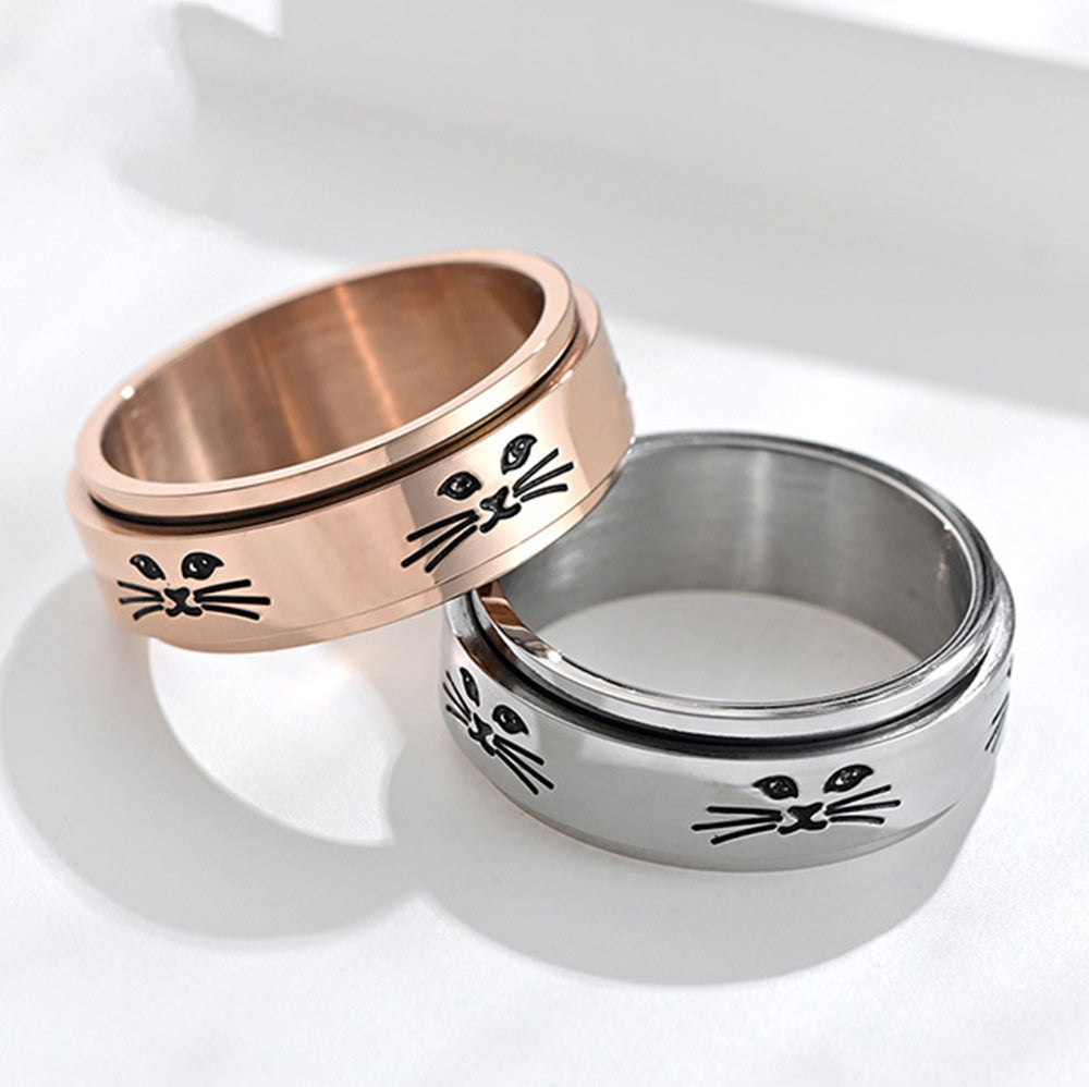 Roségold und silberne rotierende Angst Katze Ringe großartige Geschenkidee für Katzenliebhaber | Shop Nory