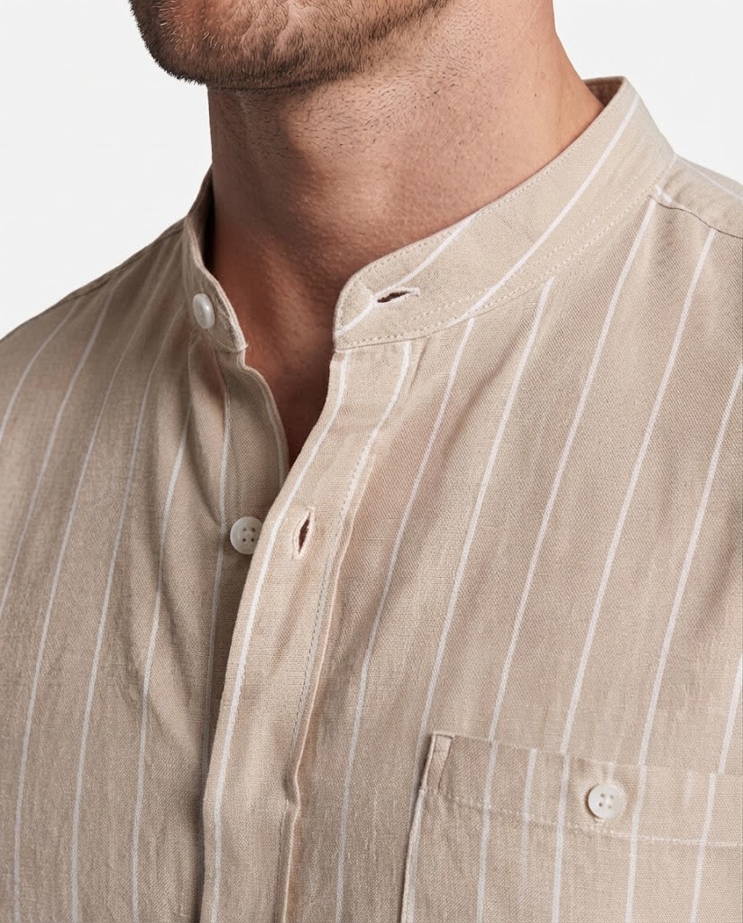 Herren Leichtes Leinen Lounge-Set mit Stehkragen und KordelzugShop Nory