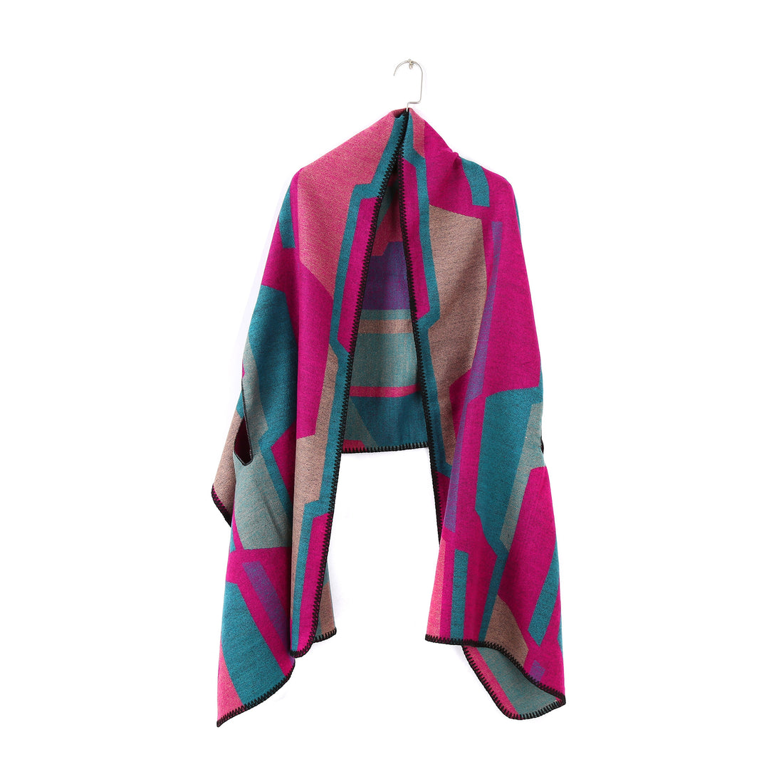 Damen Geometrischer Jacquard‑Überwurf im Ruana‑Stil mit Kapuze Shop Nory