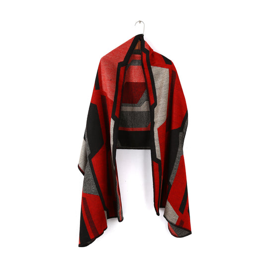 Damen Geometrischer Jacquard‑Überwurf im Ruana‑Stil mit Kapuze Shop Nory
