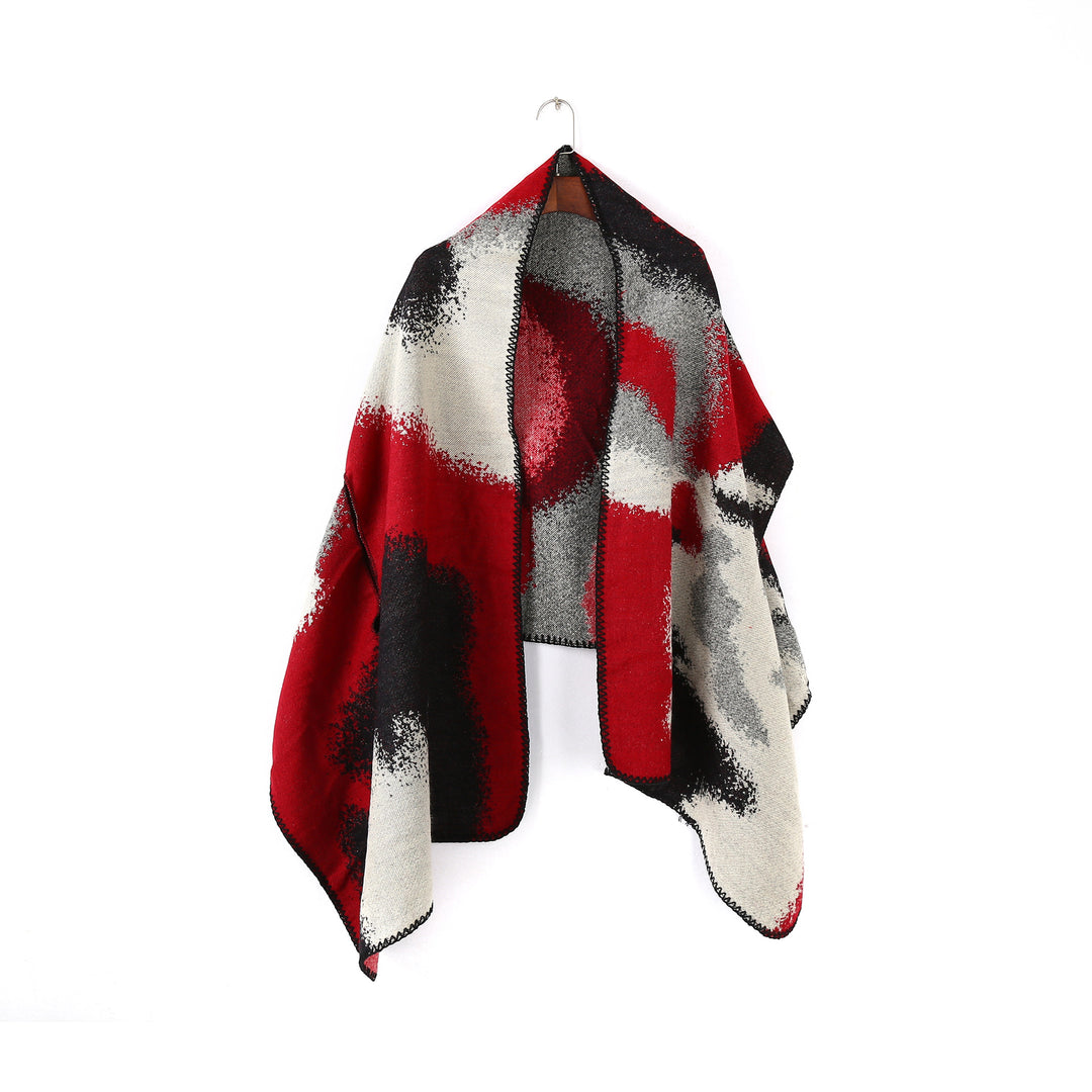 Damen Geometrischer Jacquard‑Überwurf im Ruana‑Stil mit Kapuze Shop Nory