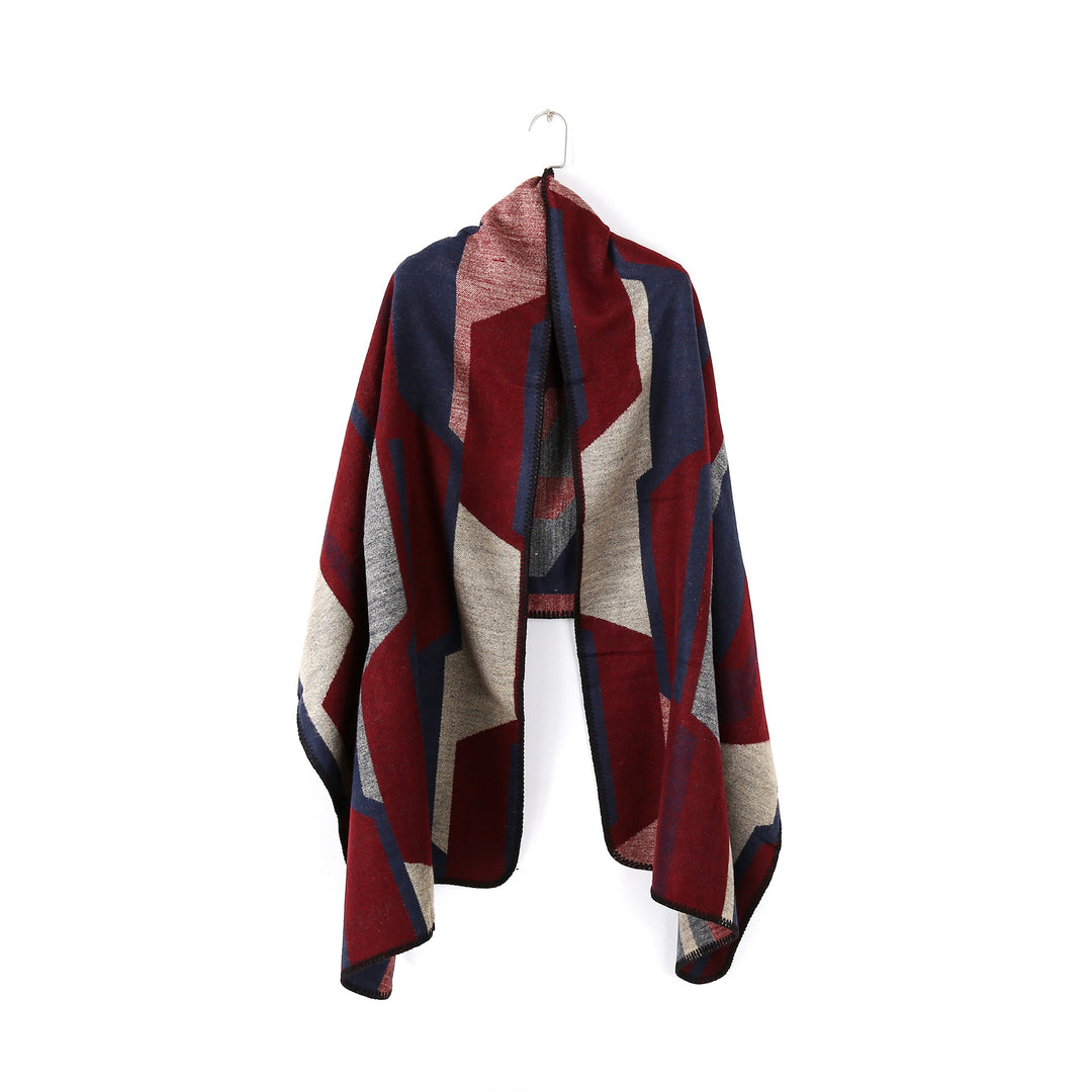 Damen Geometrischer Jacquard‑Überwurf im Ruana‑Stil mit Kapuze Shop Nory