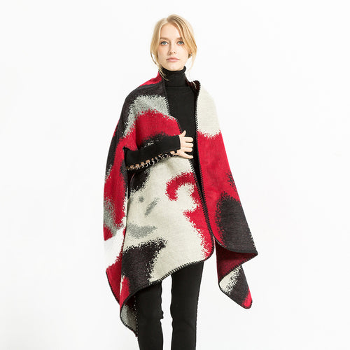 Damen Geometrischer Jacquard‑Überwurf im Ruana‑Stil mit Kapuze Shop Nory