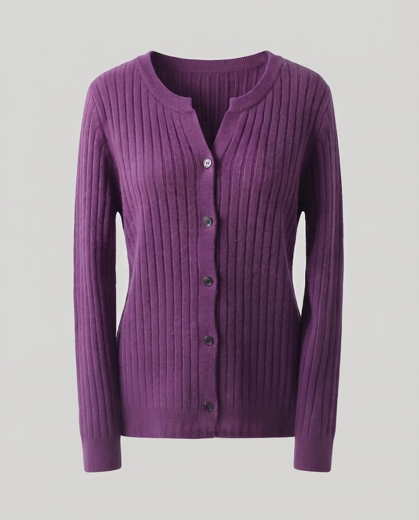 Damen Gestrickter Rippen-Cardigan mit dezentem V-Ausschnitt und Knopfleiste Shop Nory