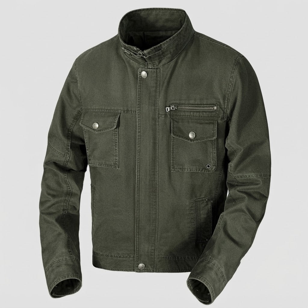 Herren Canvas-Outdoorjacke im Mechaniker-Look mit Stehkragen, Brustreißverschluss und Utility-Taschen Shop Nory