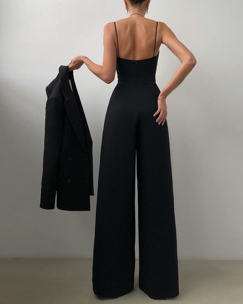 Damen Eleganter Fließender Jumpsuit mit Spaghettibändern für Festliche Anlässe