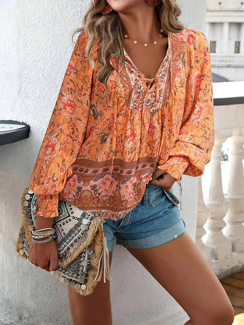 Blumenbluse Mit Langen Ärmeln Für Damen