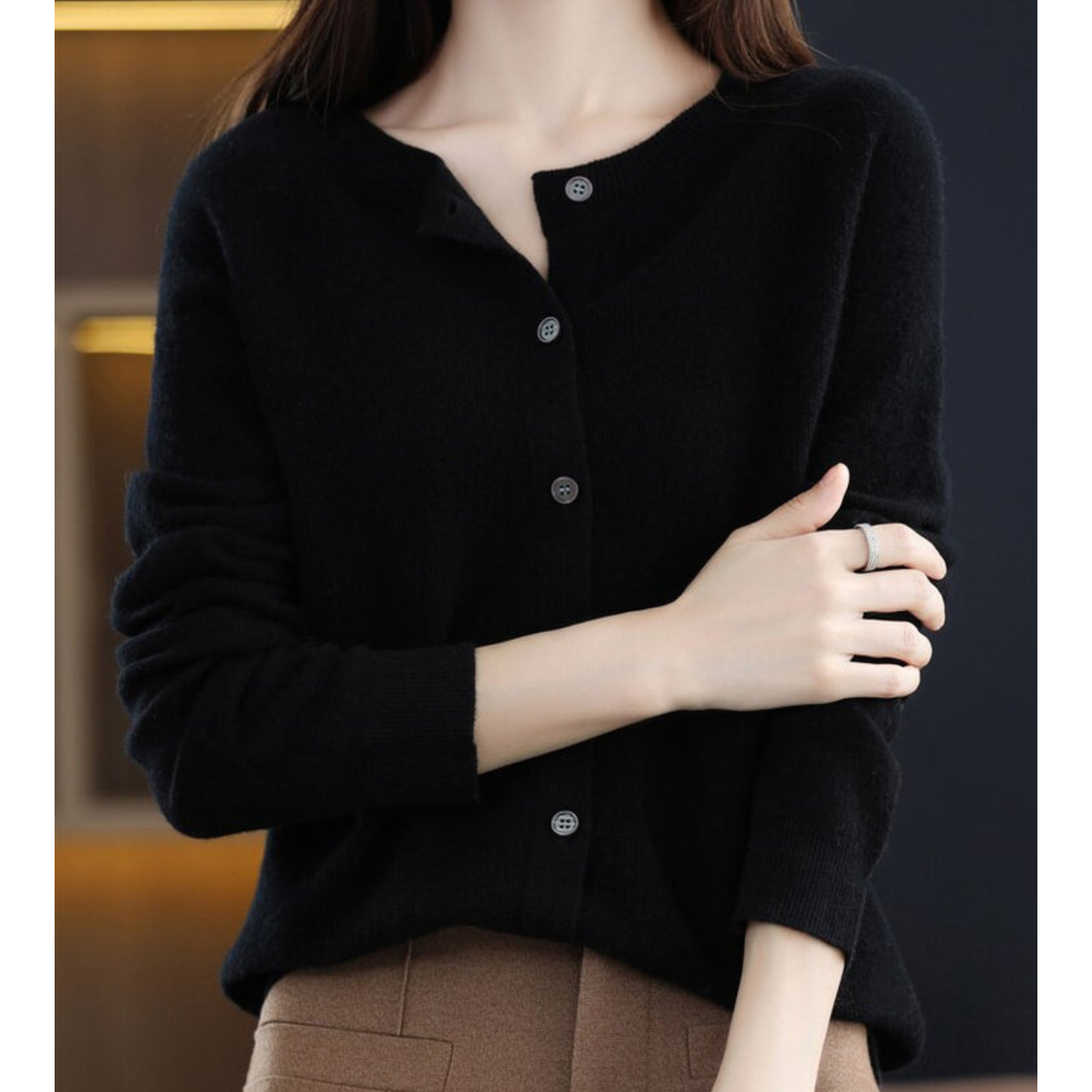 ShopNory | Merinowolle Damen O-Ausschnitt gestrickte Strickjacke Pullover