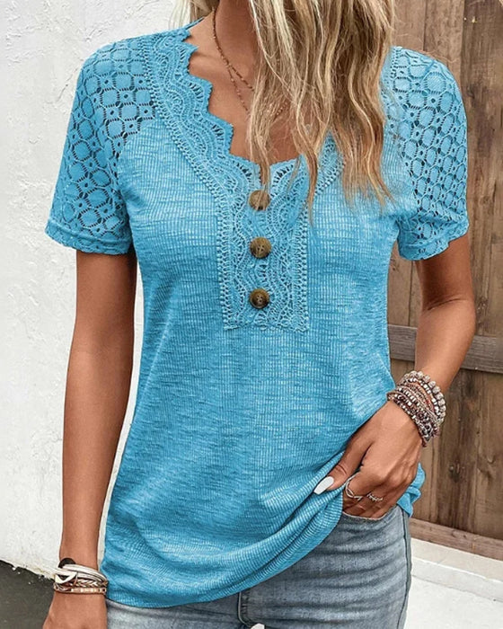 Damen T-Shirt mit kurzen Ärmeln und Spitze