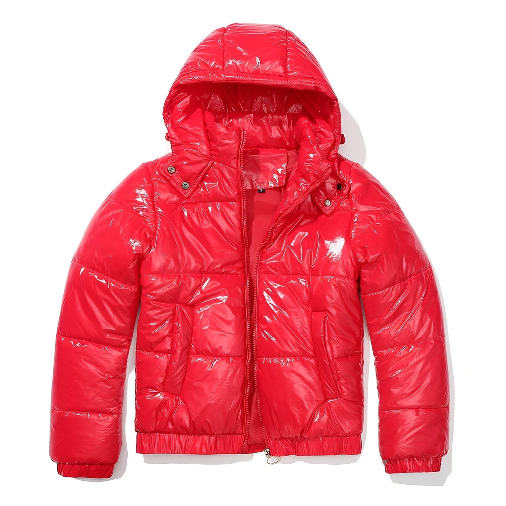 Elegante, glanzvolle Damenjacke mit Kapuze