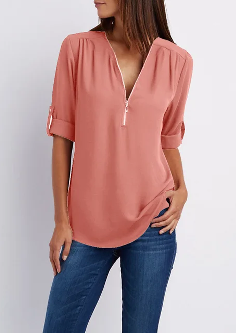 Chiffonbluse mit Reißverschluss