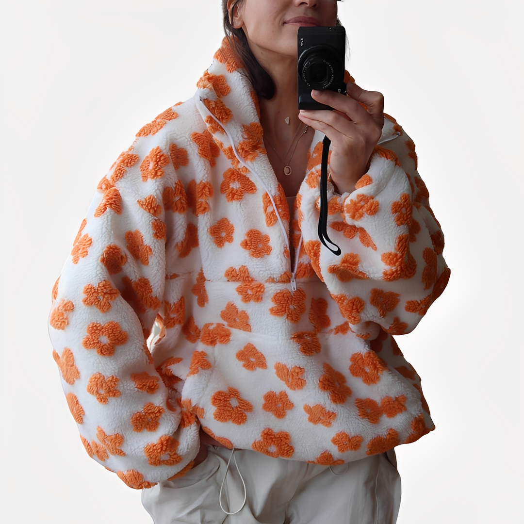 Damen-Sherpa-Pullover mit stilvollem Blumenmuster