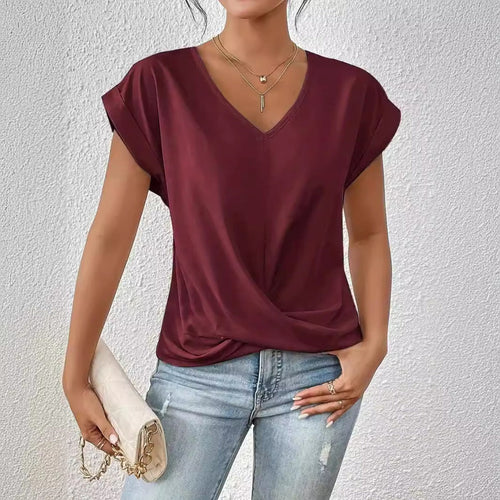 Einfarbiges T-Shirt mit V-Ausschnitt