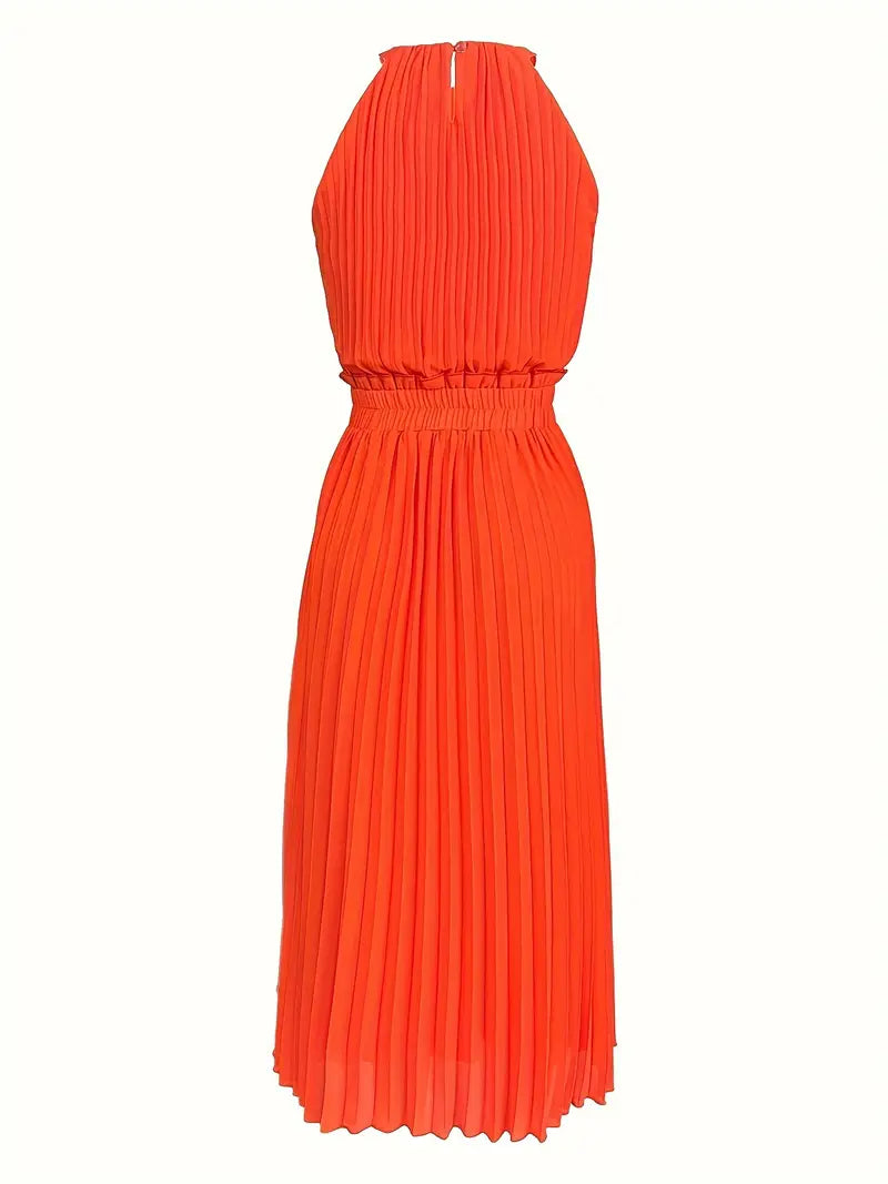 Shopnory | Elegantes X-Sommer Midikleid mit Rundhalsausschnitt und Gesch Gathered Taille