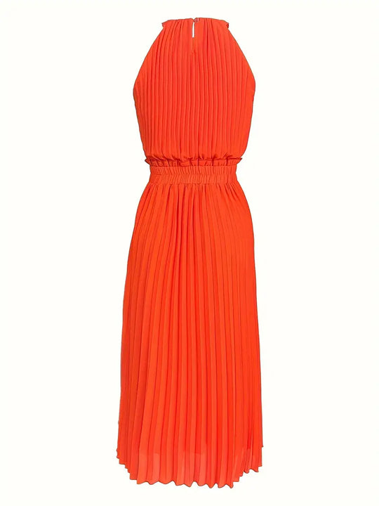 Shopnory | Elegantes X-Sommer Midikleid mit Rundhalsausschnitt und Gesch Gathered Taille